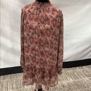 Peach Love California Pink and Red Ruffled Tiered Long Sleeve Dress